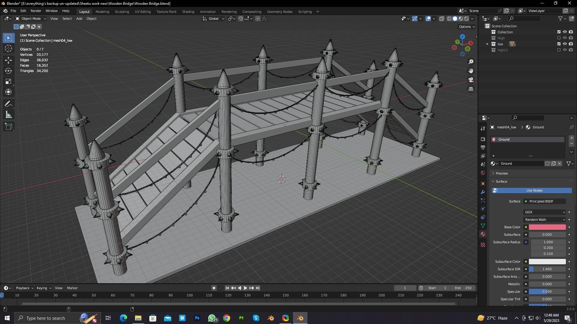 Game Ready Wooden Bridge Low-poly 3D model_10