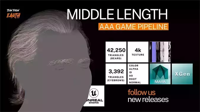 Real-time middle length XGen Santa clause hairstyle 