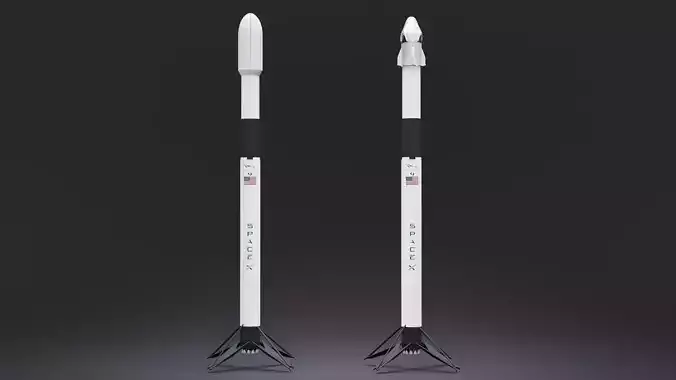 Falcon 9 and Crew Dragon 3D Model Low-poly 3D model