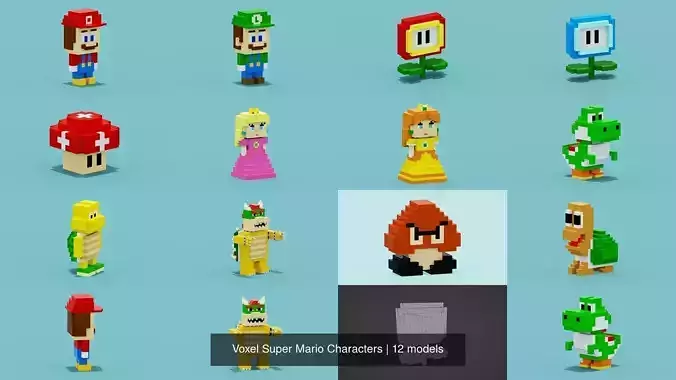 Voxel Super Mario Characters 3D Model Collection
