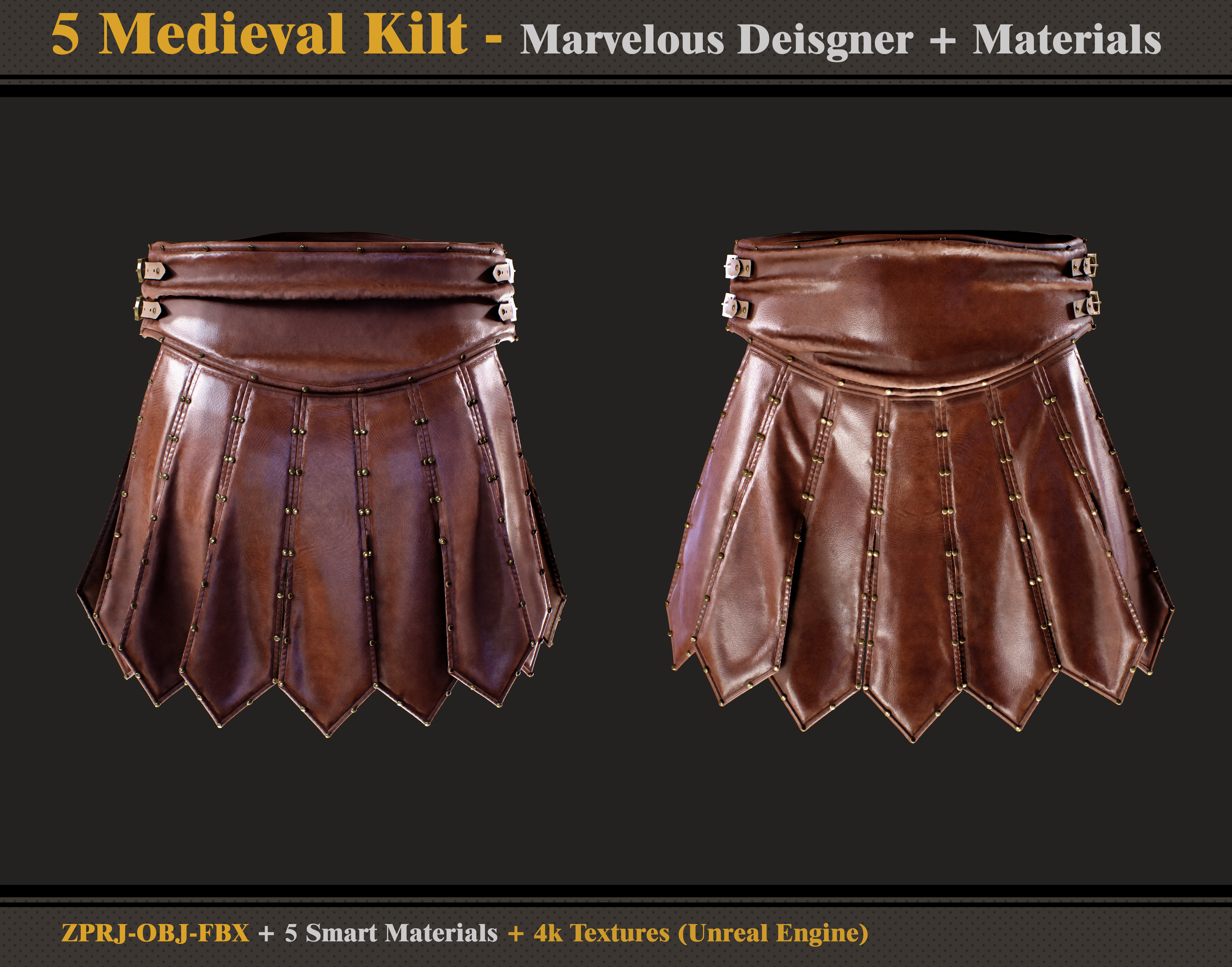 5 Medieval Kilts - OBJ - FBX - Smart Materials - 4K Textures 3D model_5