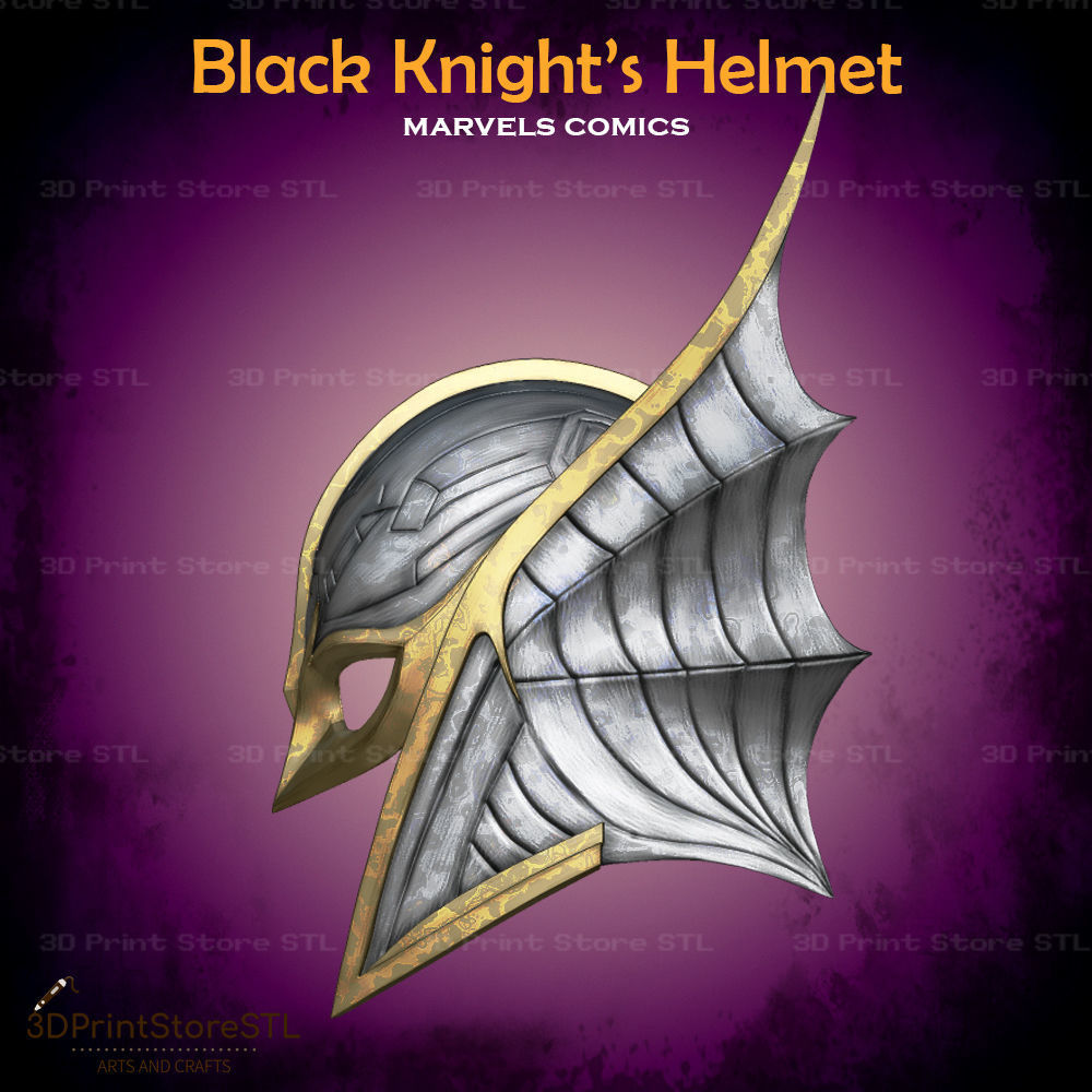 Black Knight Helmet Cosplay Marvel Comics - STL File 3D print model_2