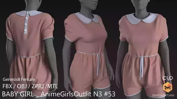 BABY GIRL  AnimeGirlsOutfit N3 53 MD-CLO3D ZPRJ FBX OBJ MTL