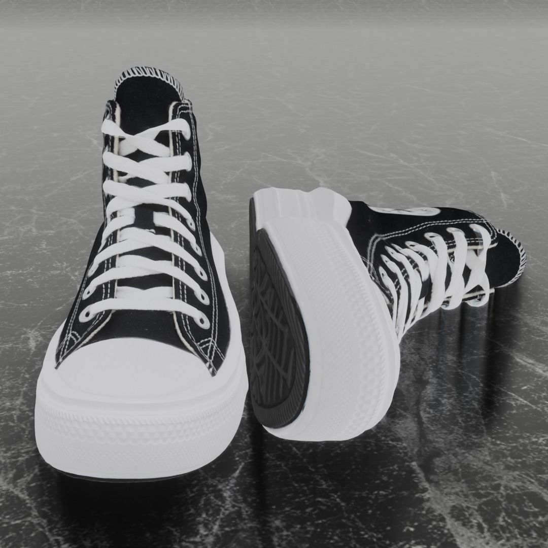 CONVERSE 3D SHOES - WHITE-BLACK Low-poly 3D model_9