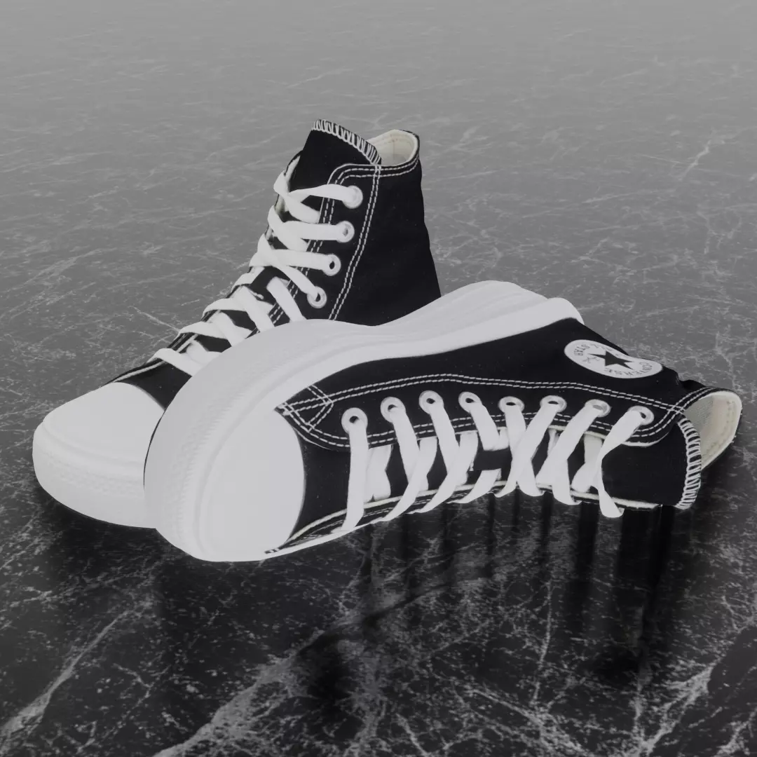 CONVERSE 3D SHOES - WHITE-BLACK Low-poly 3D model_0