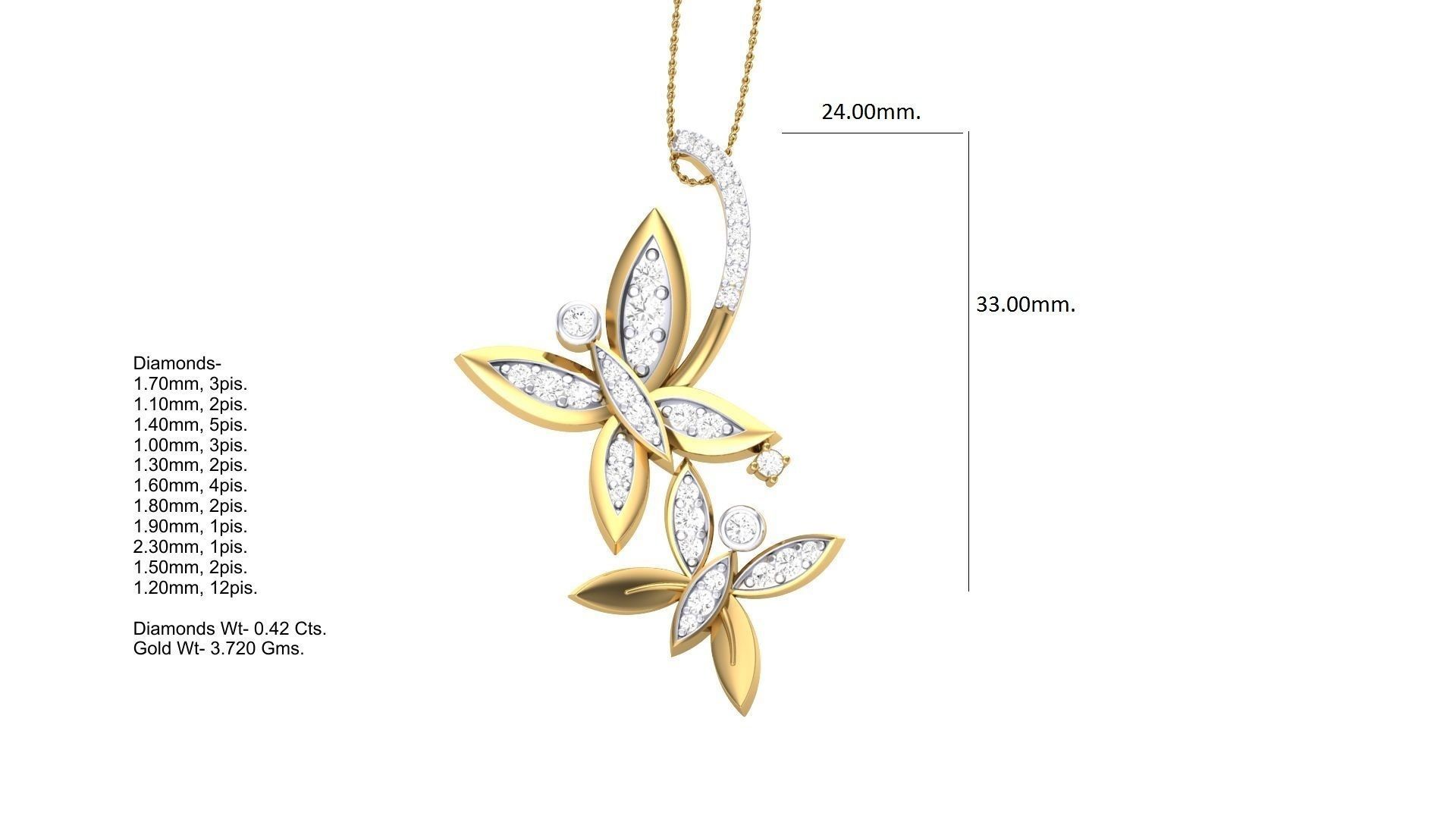 Butterfly High Jewelry Pendant Necklace 3dm stl 3mf obj glb  3D print model_6