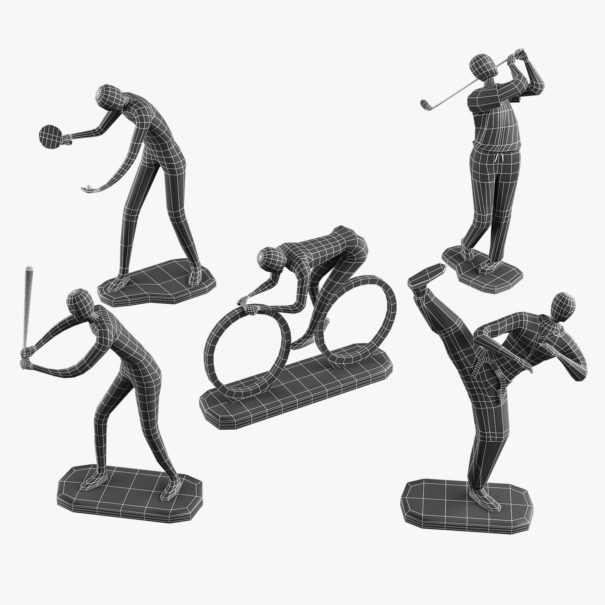 Sports Sculptures Decorative set Low-poly 3D model_8