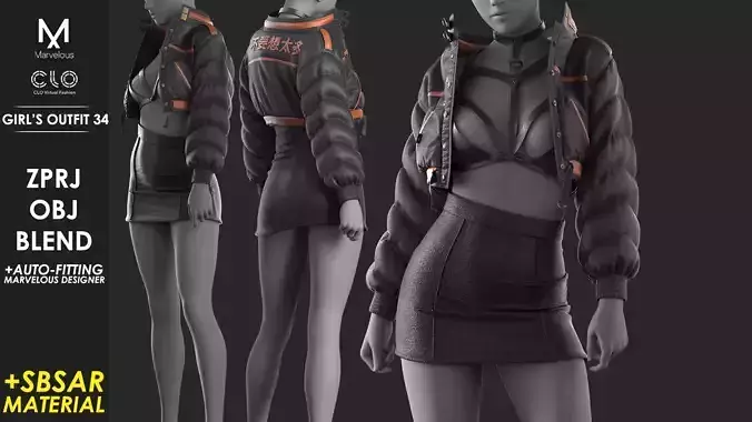 Girls Outfit 34 - Marvelous -Designer 3D model
