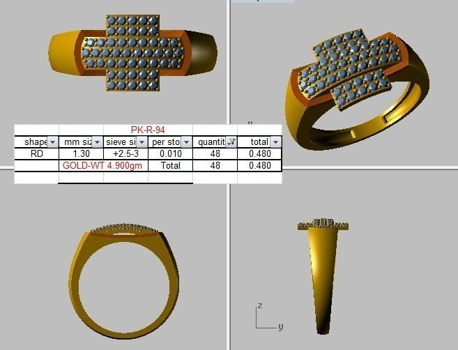 Cross Diamond Head Men Groom Gents Diamond Ring 3dm stl obj mtl 3D print model_8