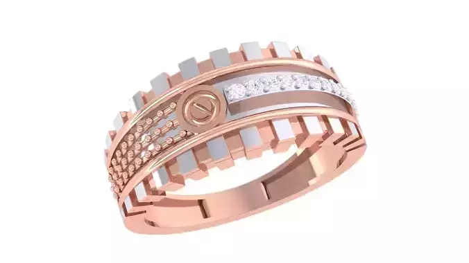 Screw Head Men Groom Gents Diamond Band Ring 3dm renders detail 3D print model