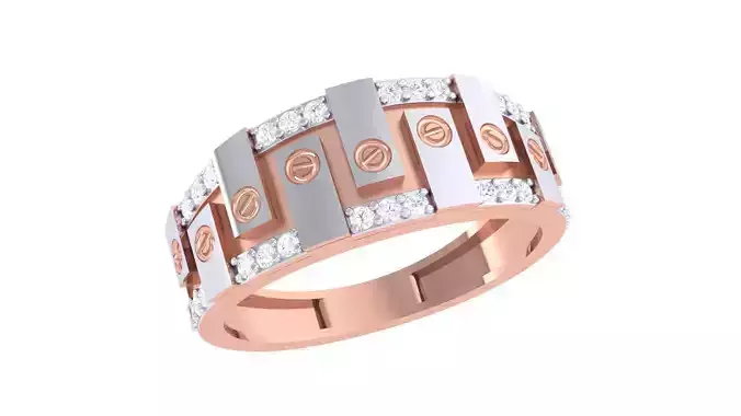 Screw Head Men Groom Gents Diamond Band Ring 3dm renders detail 3D print model