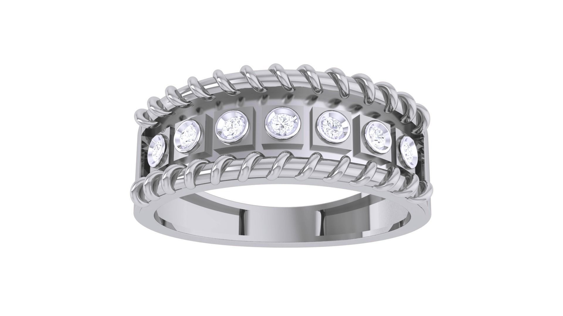 Rope Men Groom Gents Solitaire Diamond Band Ring 3dm renders 3D print model_7