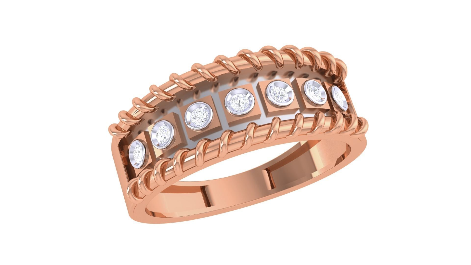 Rope Men Groom Gents Solitaire Diamond Band Ring 3dm renders 3D print model_2