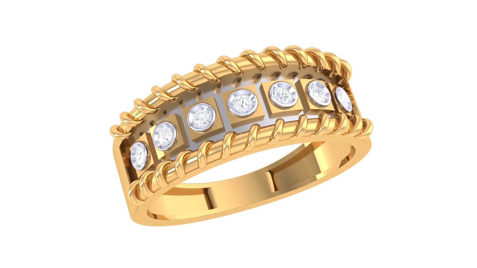 Rope Men Groom Gents Solitaire Diamond Band Ring 3dm renders 3D print model_3