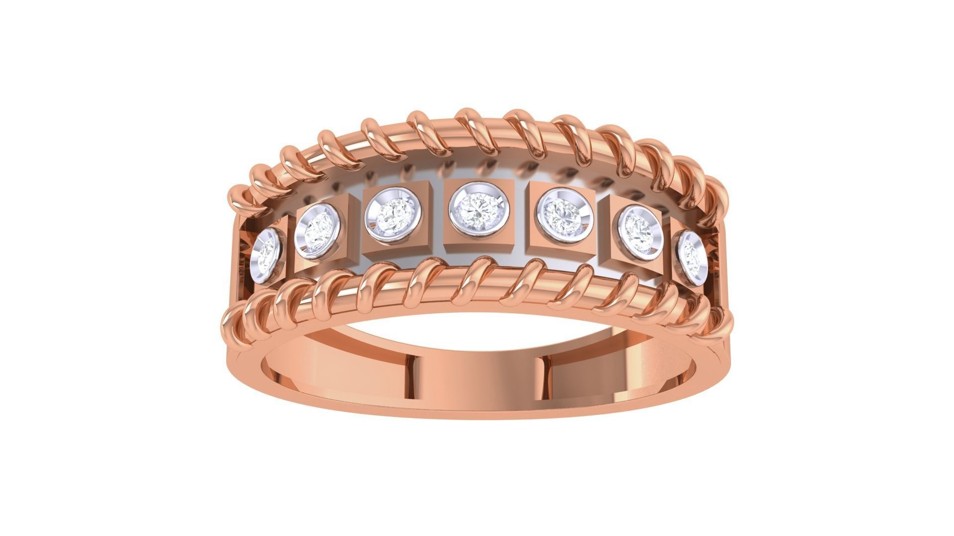 Rope Men Groom Gents Solitaire Diamond Band Ring 3dm renders 3D print model_6