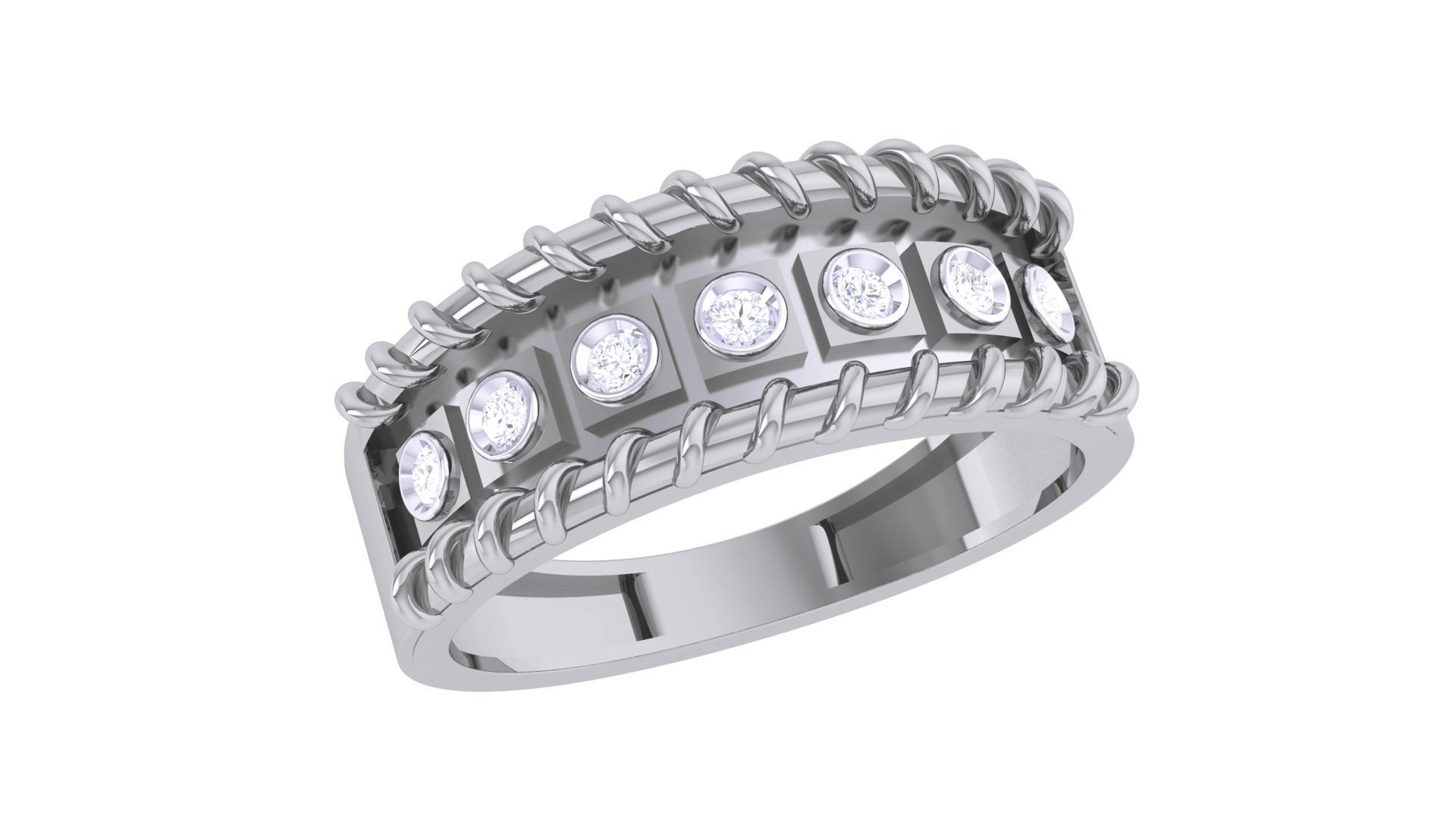 Rope Men Groom Gents Solitaire Diamond Band Ring 3dm renders 3D print model_4