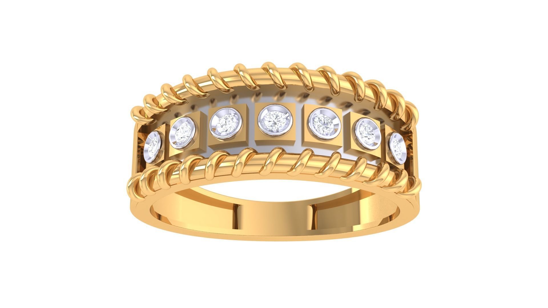 Rope Men Groom Gents Solitaire Diamond Band Ring 3dm renders 3D print model_5