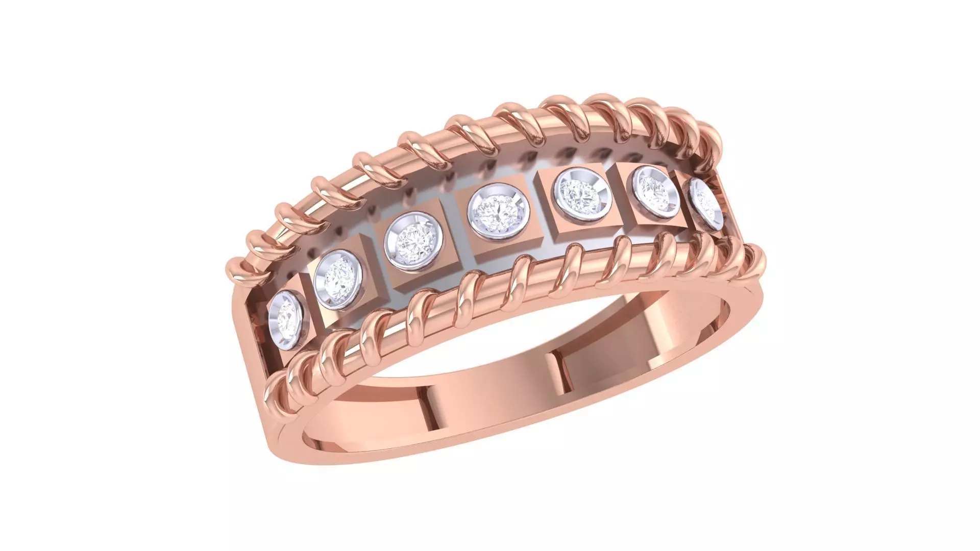 Rope Men Groom Gents Solitaire Diamond Band Ring 3dm renders 3D print model_0