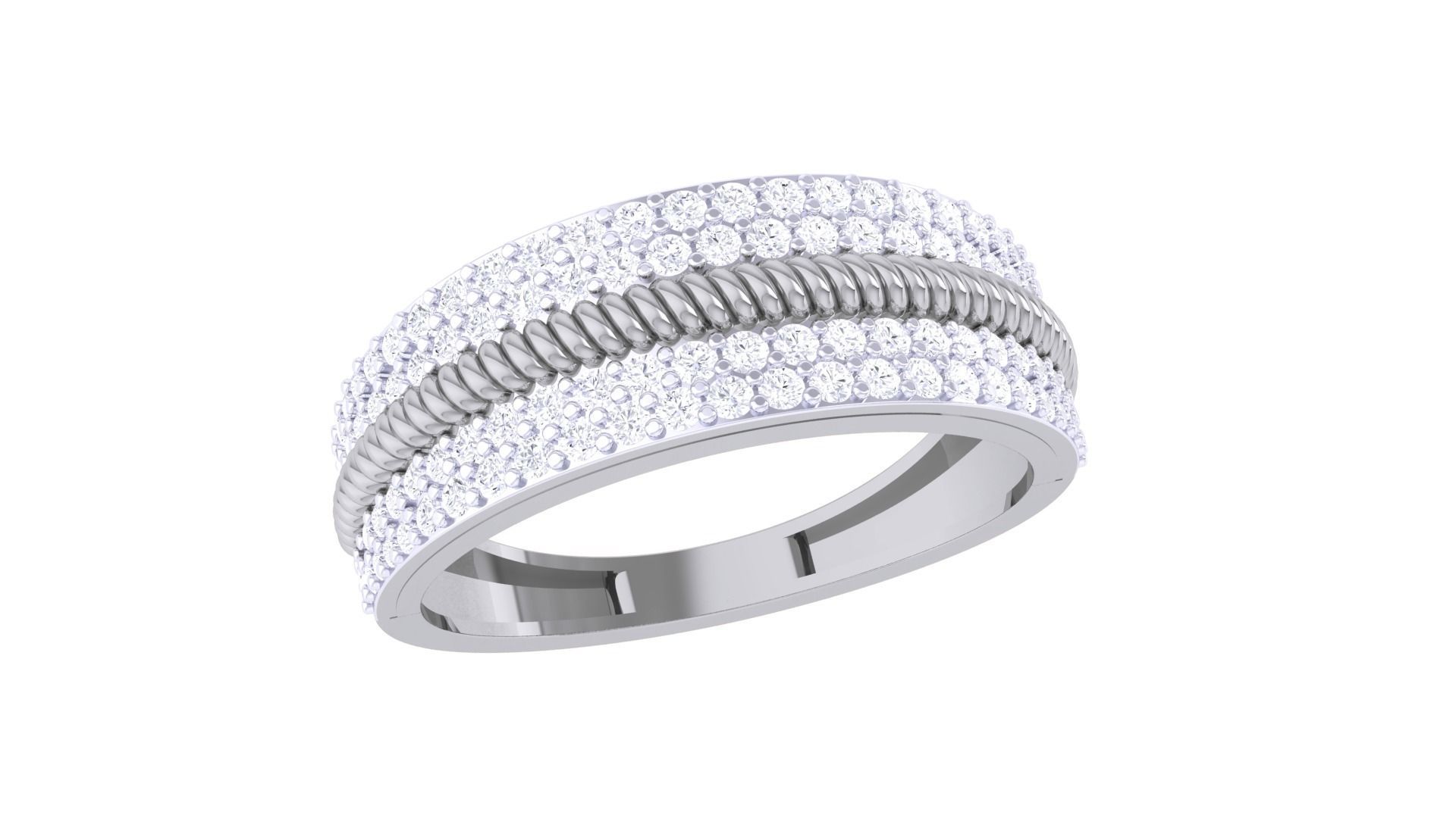 Spiral Wire Men Groom Gents Diamond Band Ring 3dm renders detail 3D print model_3