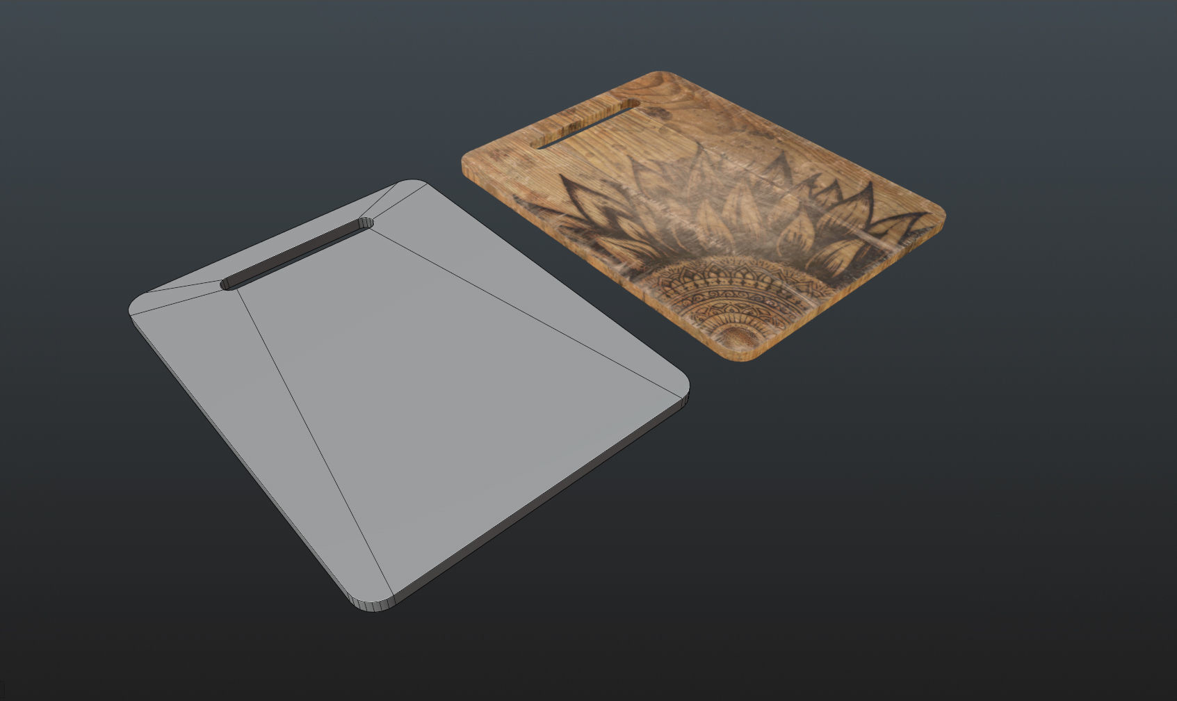 Burned cutting board 3 pieces set Low-poly 3D model_12