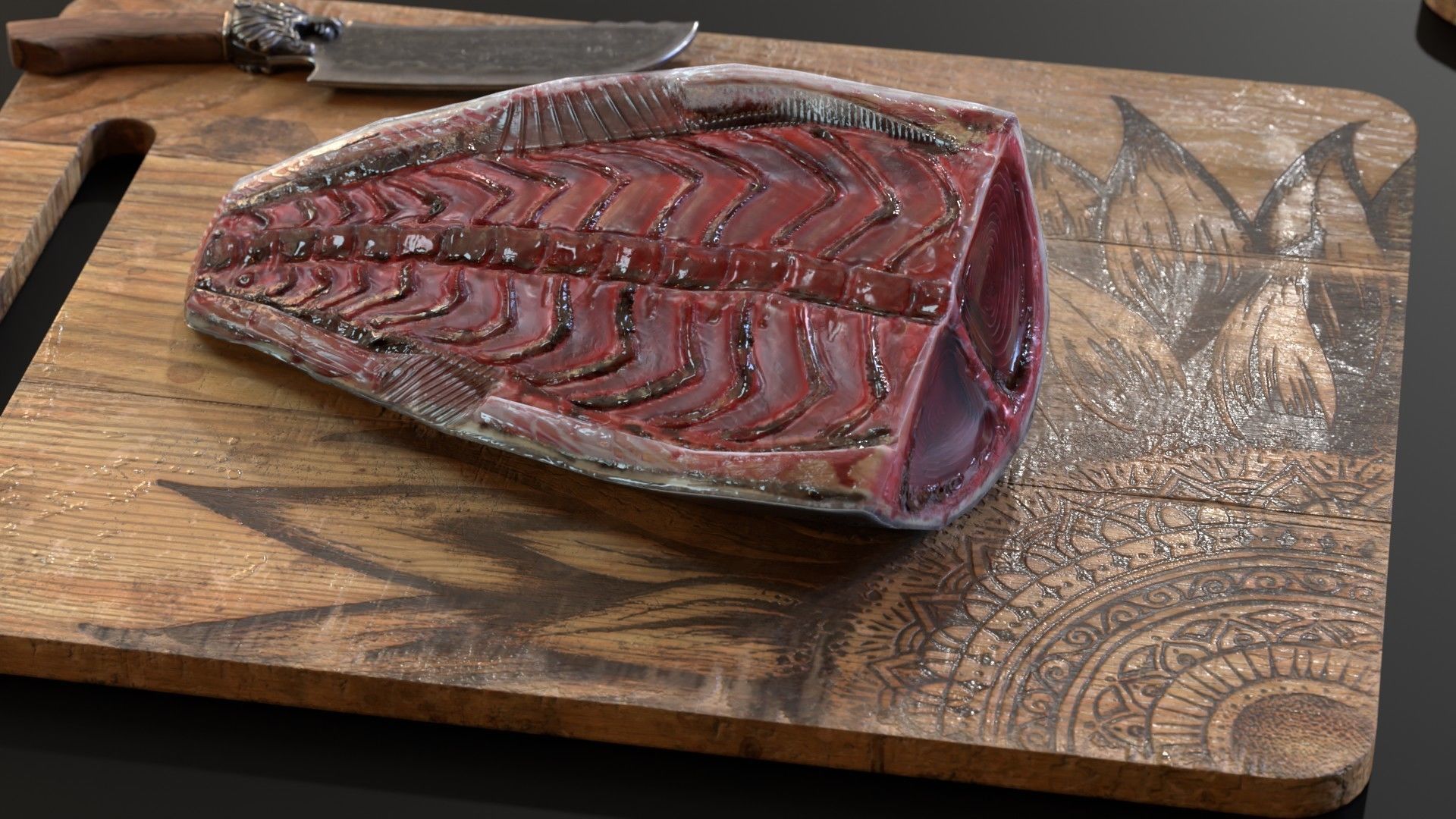 Burned cutting board 3 pieces set Low-poly 3D model_10