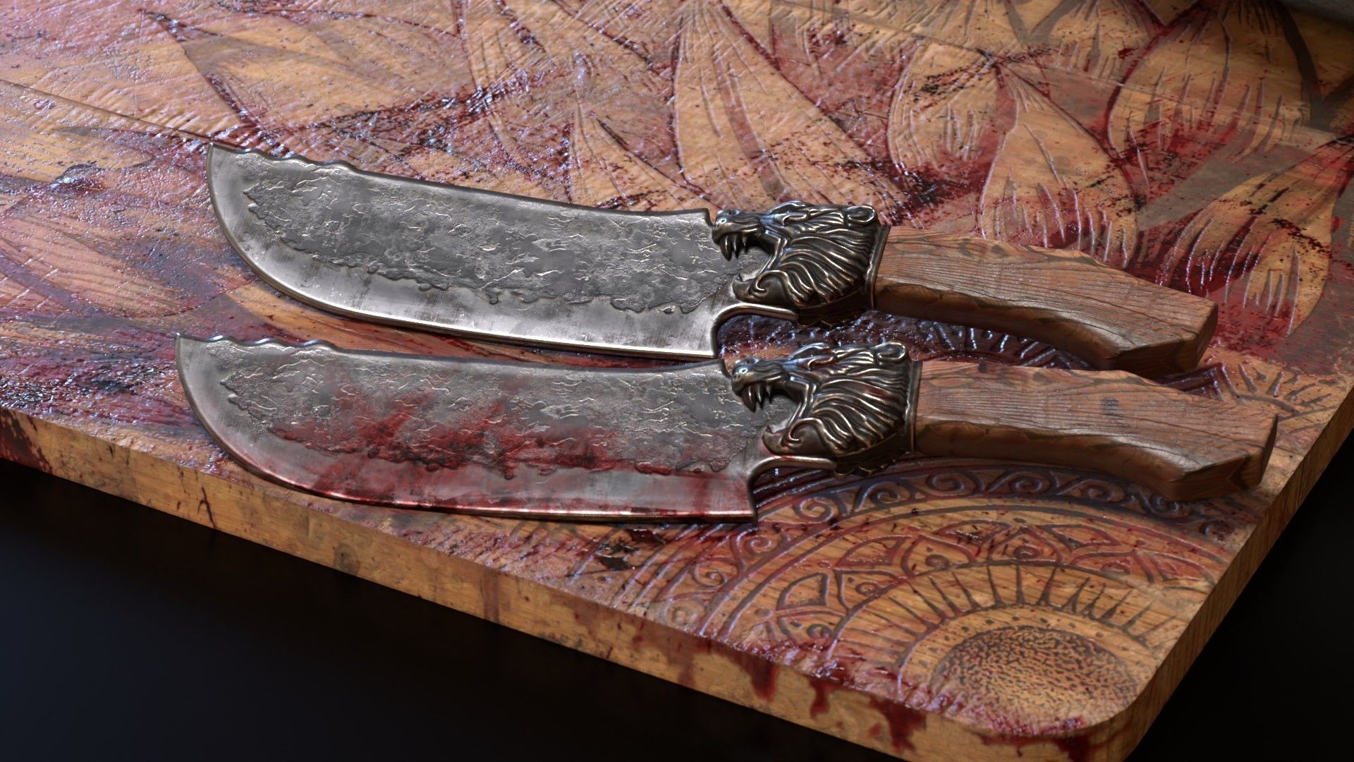 Burned cutting board 3 pieces set Low-poly 3D model_11