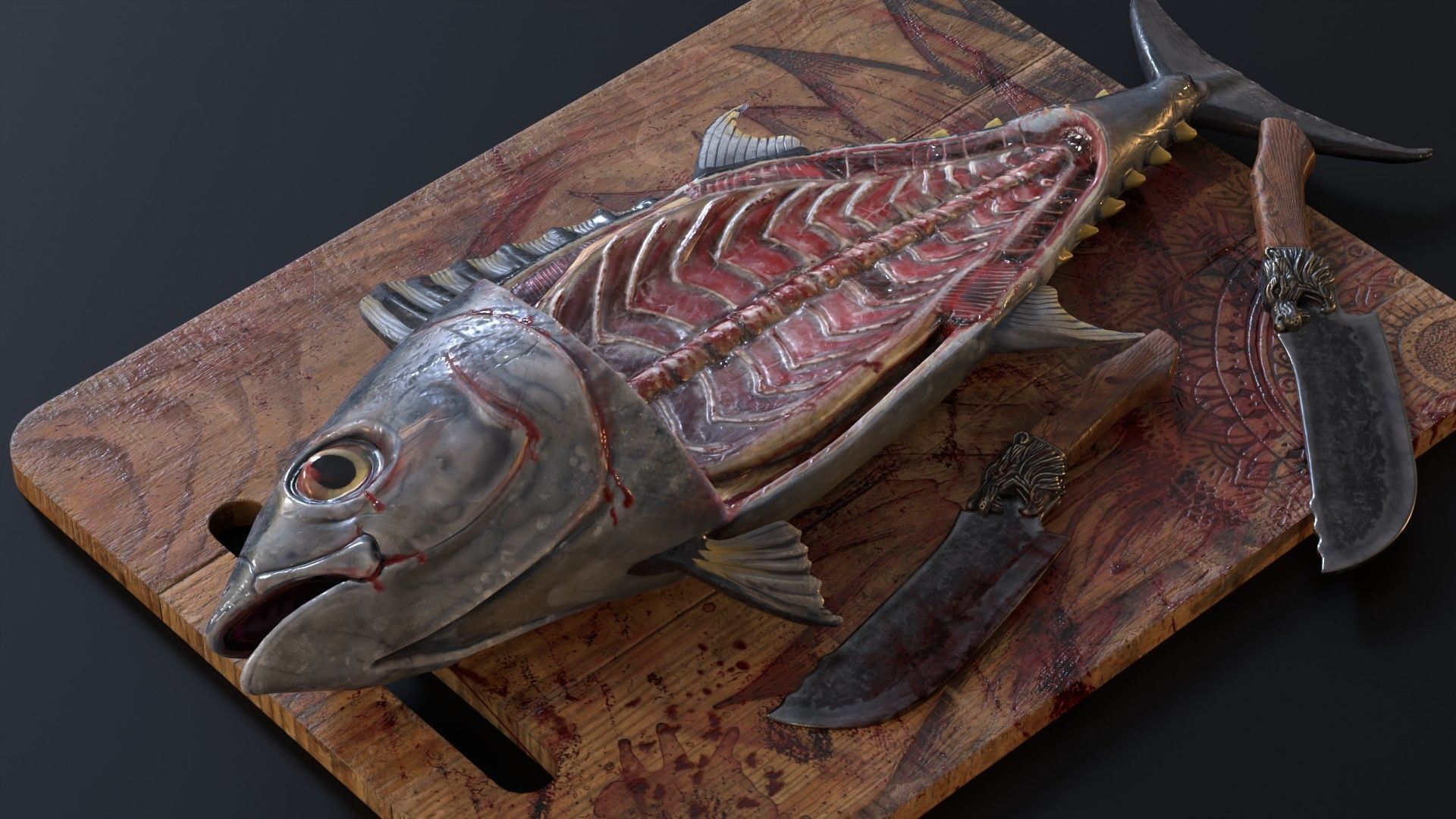 Butchered fish MEGASET 4 models 5 texture variations Low-poly 3D model_17