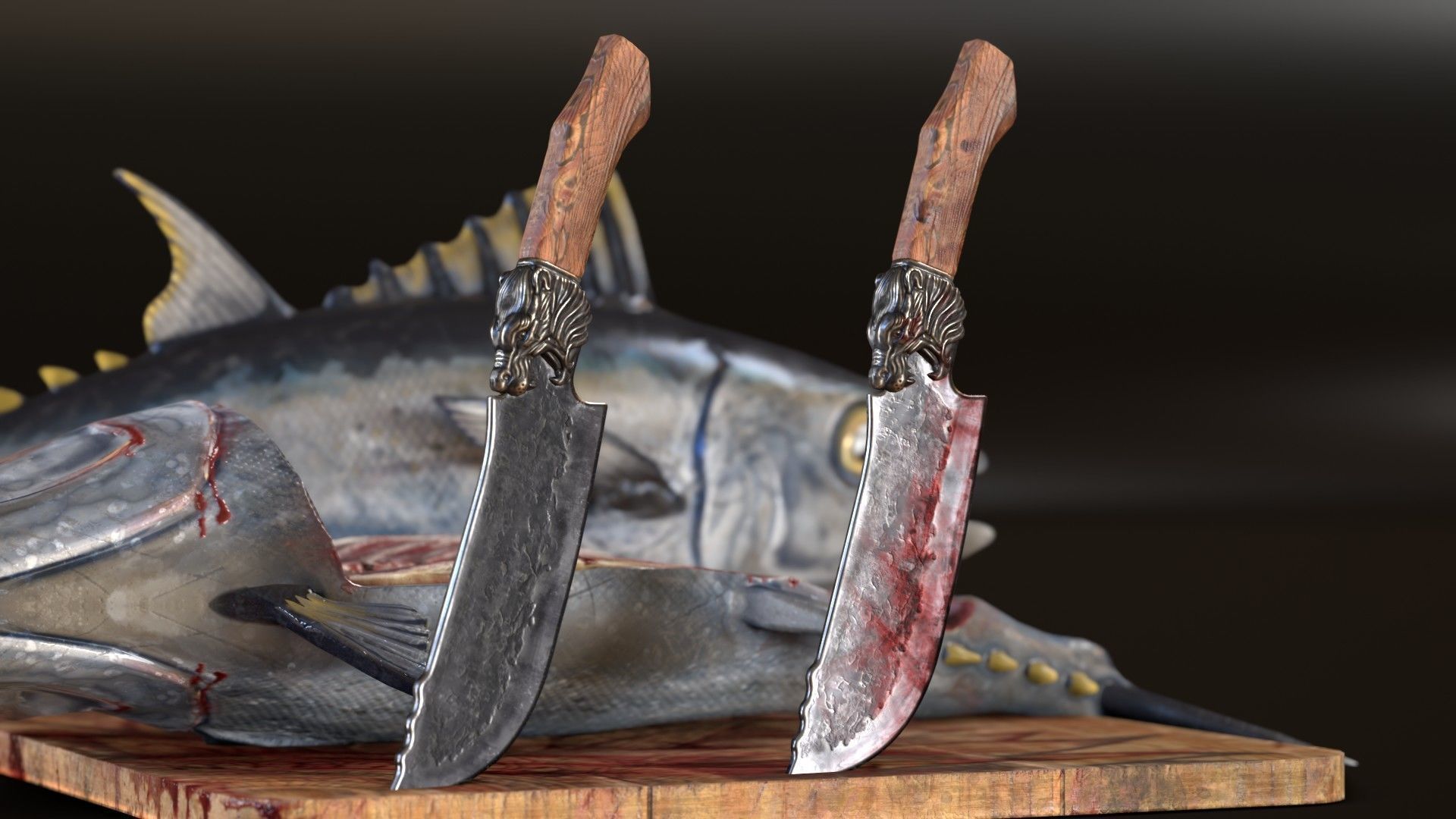 Butchered fish MEGASET 4 models 5 texture variations Low-poly 3D model_6