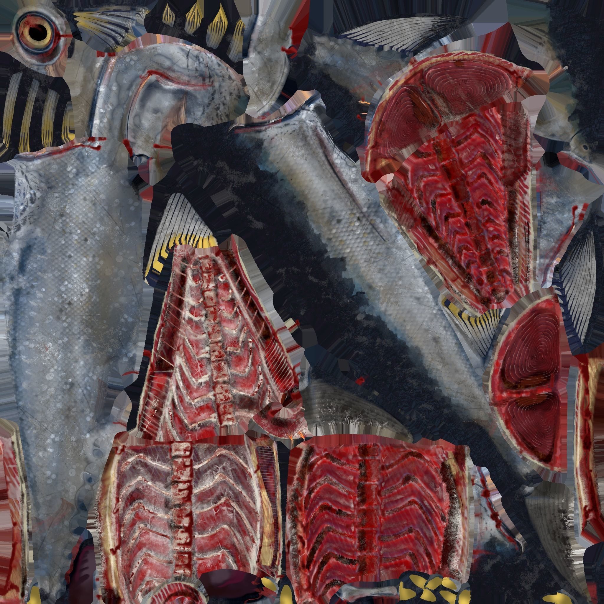 Butchered fish MEGASET 4 models 5 texture variations Low-poly 3D model_11