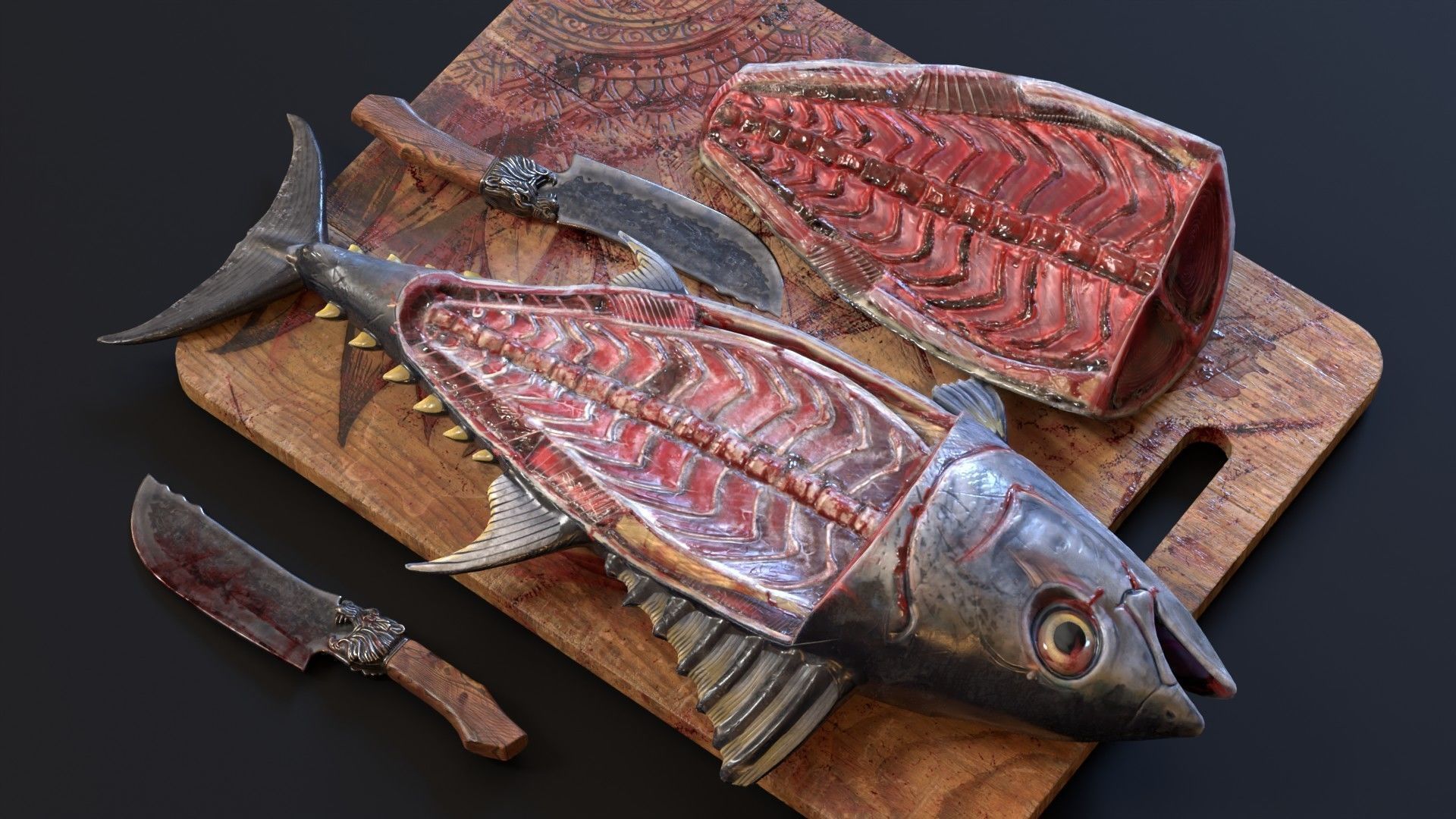 Butchered fish MEGASET 4 models 5 texture variations Low-poly 3D model_19