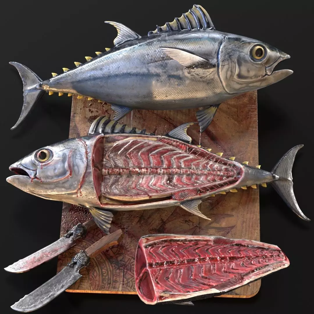 Butchered fish MEGASET 4 models 5 texture variations Low-poly 3D model_0