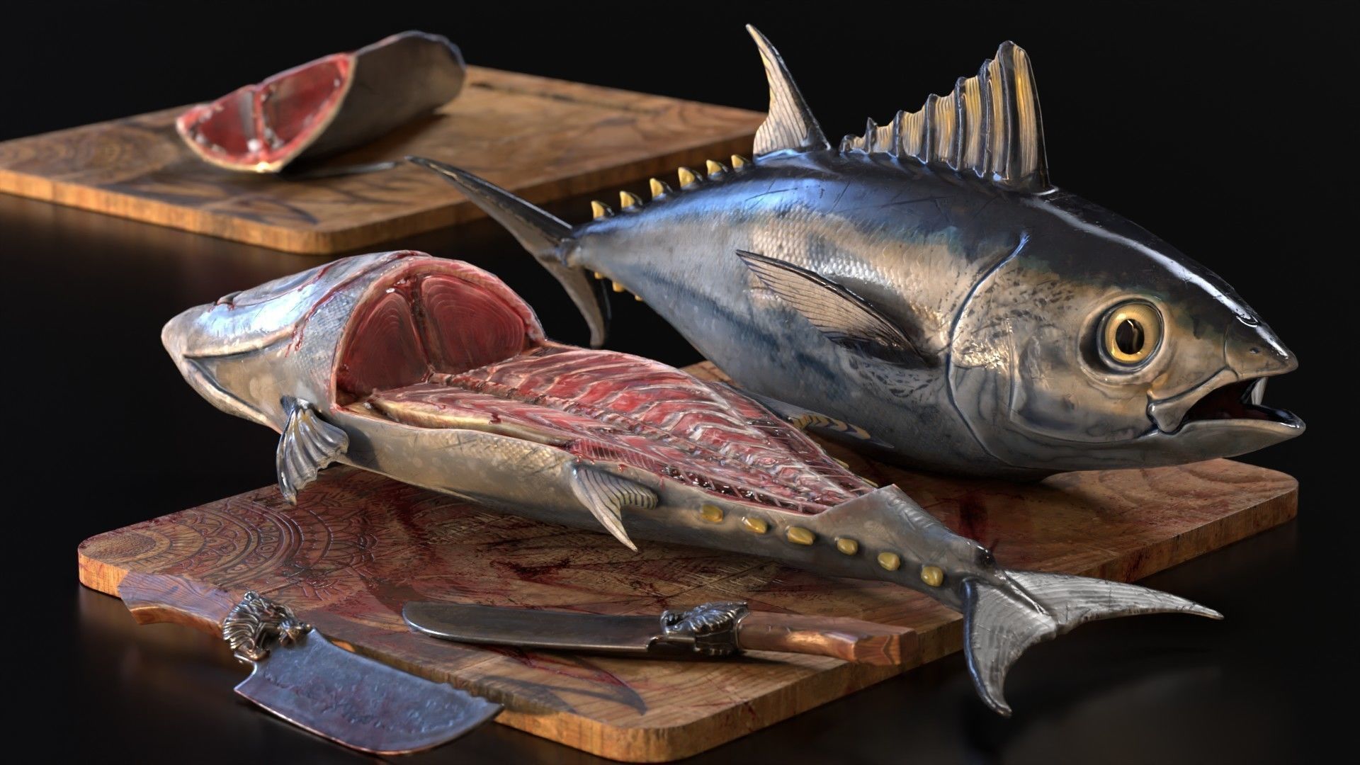 Butchered fish MEGASET 4 models 5 texture variations Low-poly 3D model_21