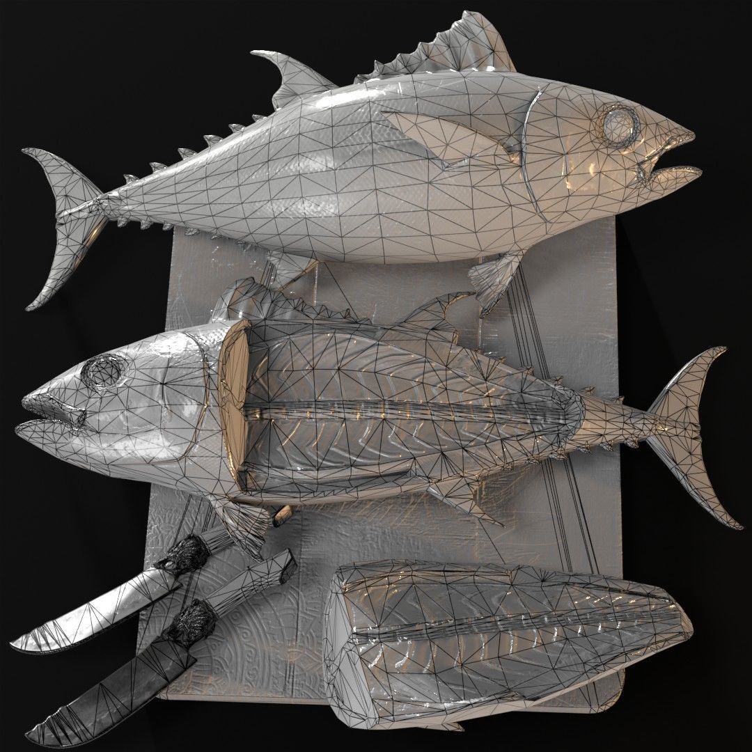 Butchered fish MEGASET 4 models 5 texture variations Low-poly 3D model_35