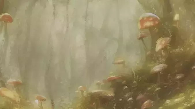 Magic mushroom forest 360 VR sky background illustration Low-poly 3D model Magic mushroom forest 360 VR sky background illustration Low-poly 3D model