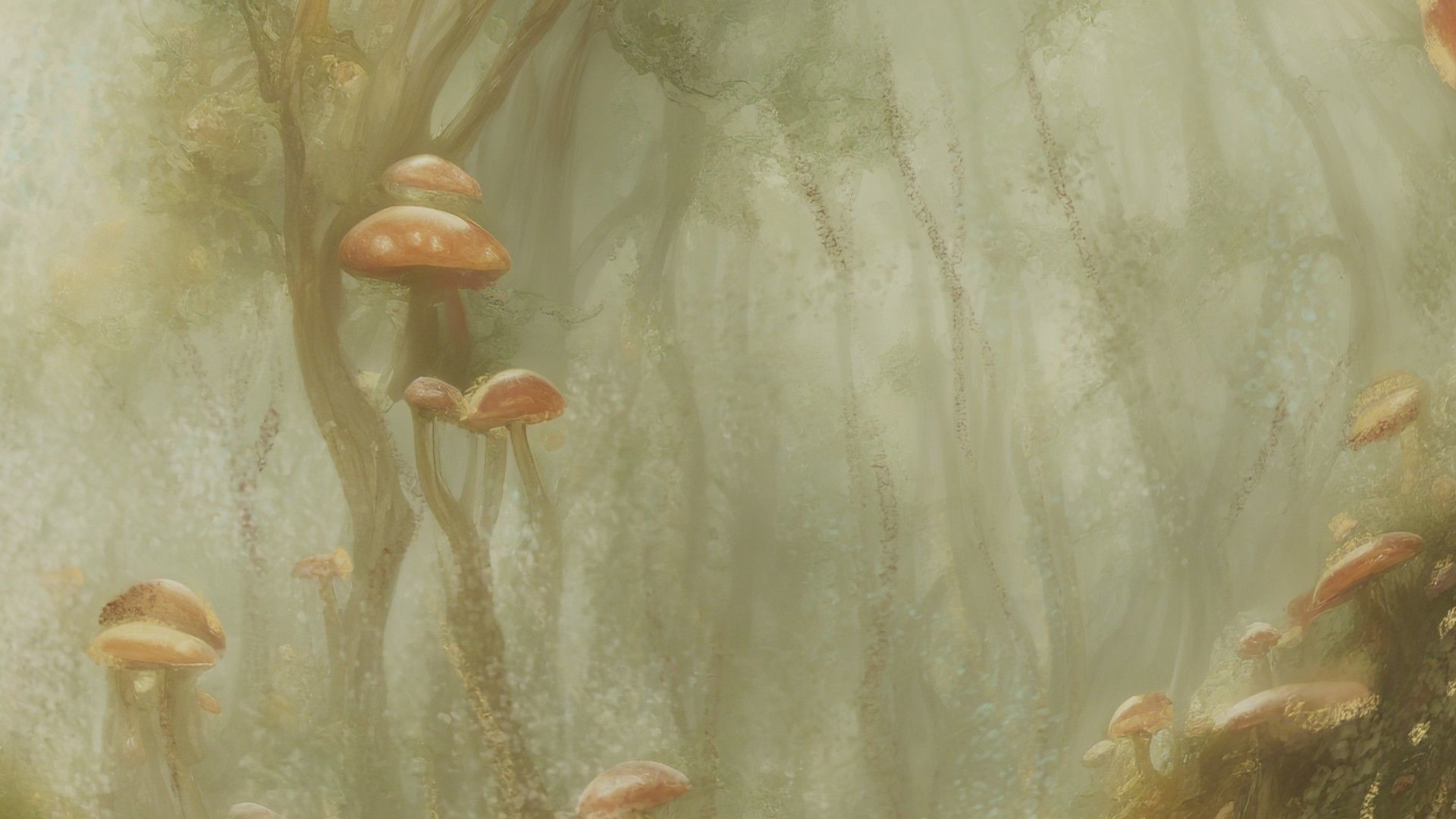 Magic mushroom forest 360 VR sky background illustration Low-poly 3D model_24