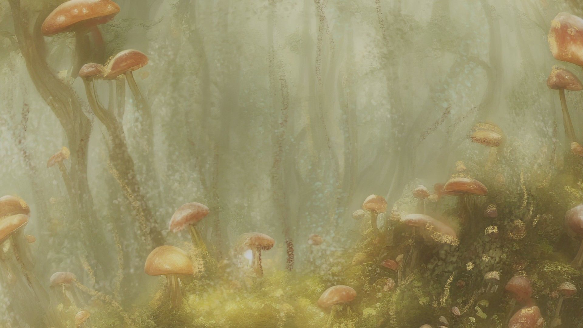 Magic mushroom forest 360 VR sky background illustration Low-poly 3D model_2