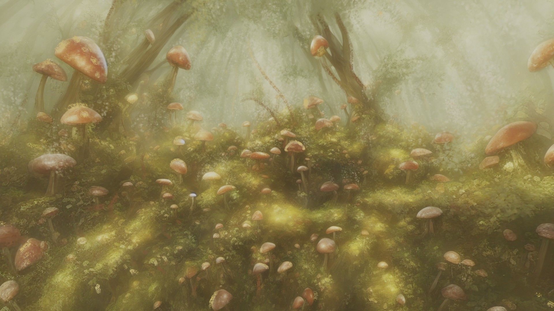 Magic mushroom forest 360 VR sky background illustration Low-poly 3D model_38