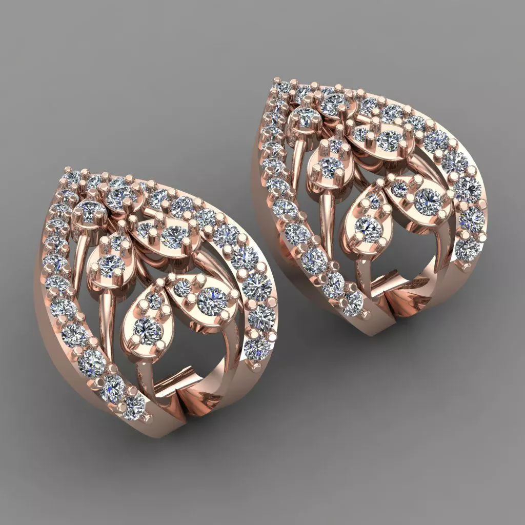 Rose Gold Diamond Women Earring 3D print Model 3D print model