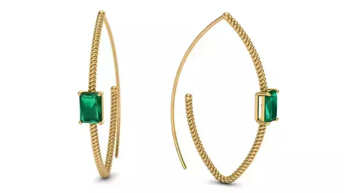 Twisted Cable Marquise 40x20 mm Hoop Earring with Gem 7x5