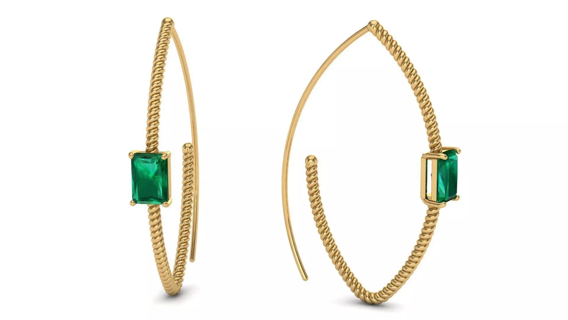 Twisted Cable Marquise 40x20 mm Hoop Earring with Gem 7x5 3D print model