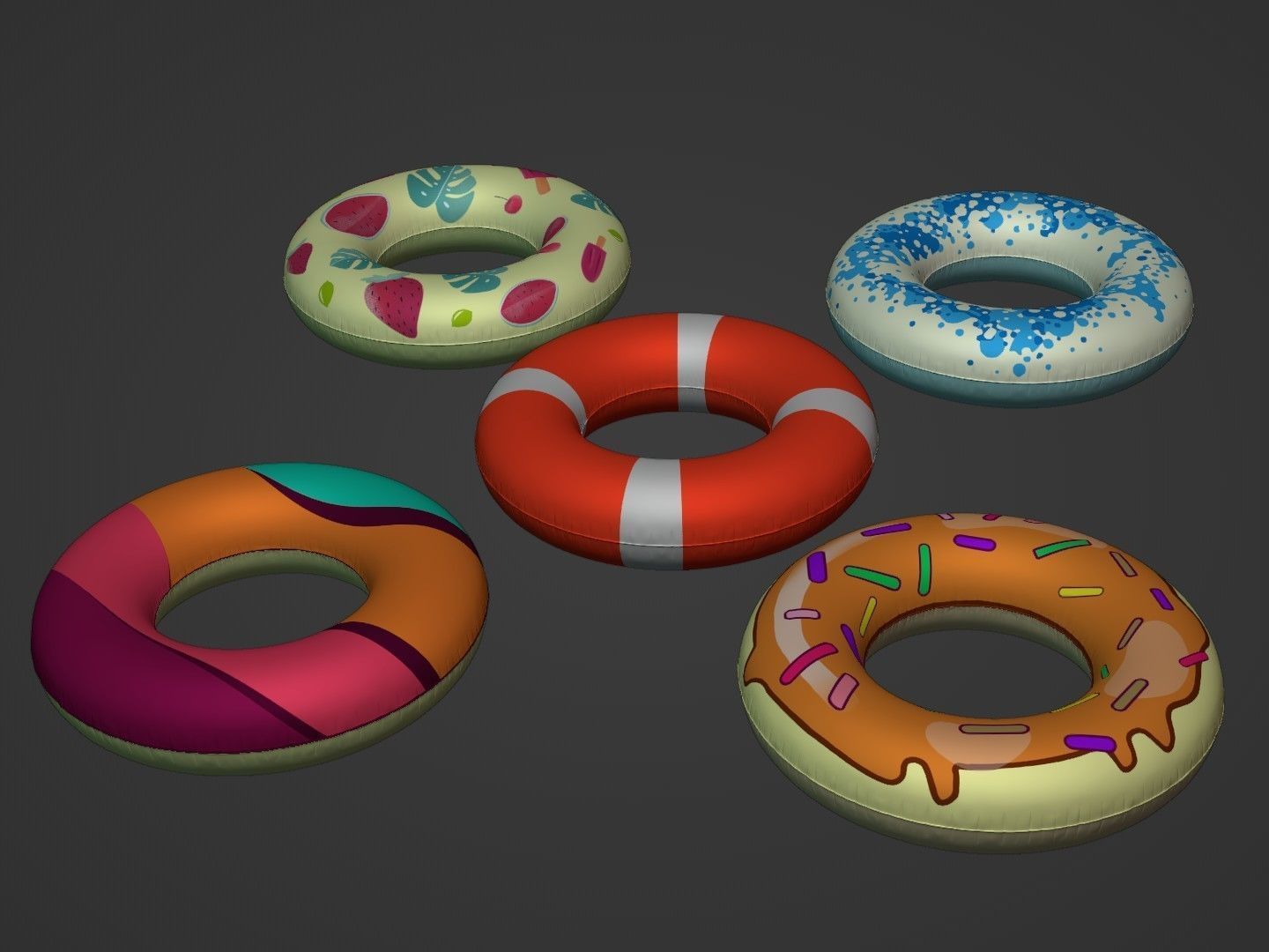 Inflatable Swim Rings -- 5 Textures Low-poly 3D model_1