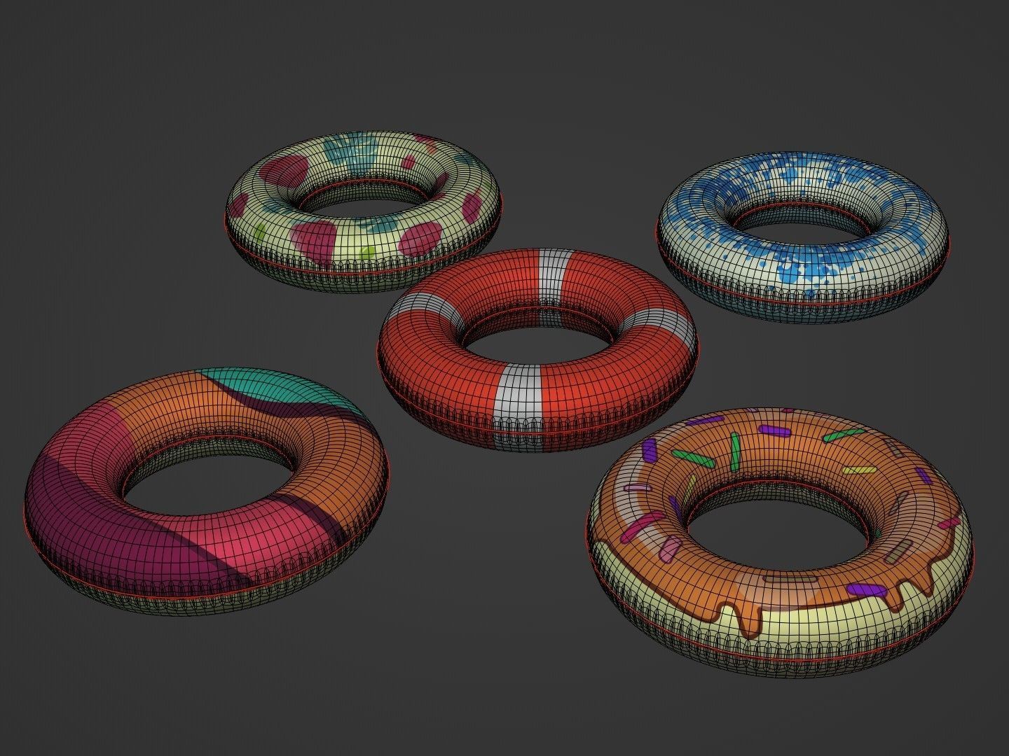 Inflatable Swim Rings -- 5 Textures Low-poly 3D model_2