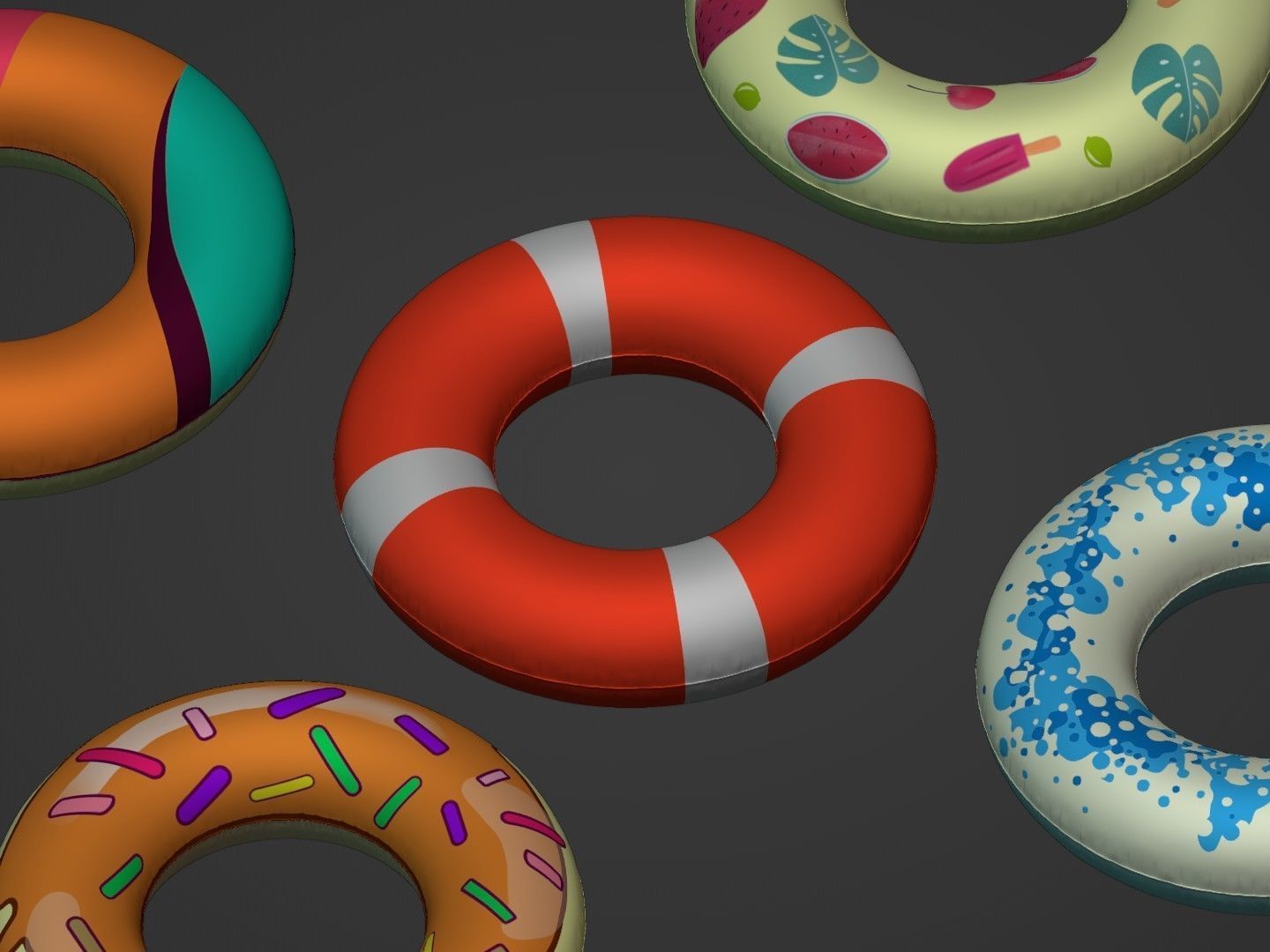 Inflatable Swim Rings -- 5 Textures Low-poly 3D model_5