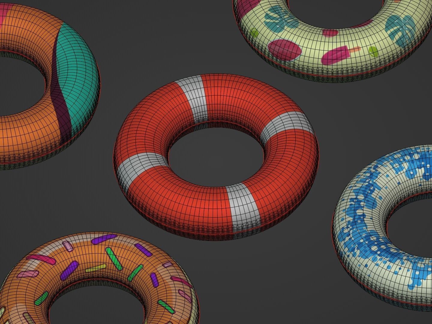 Inflatable Swim Rings -- 5 Textures Low-poly 3D model_6