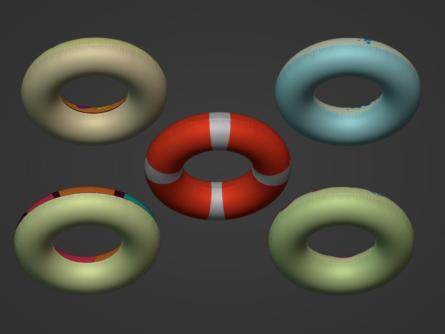 Inflatable Swim Rings -- 5 Textures Low-poly 3D model_7