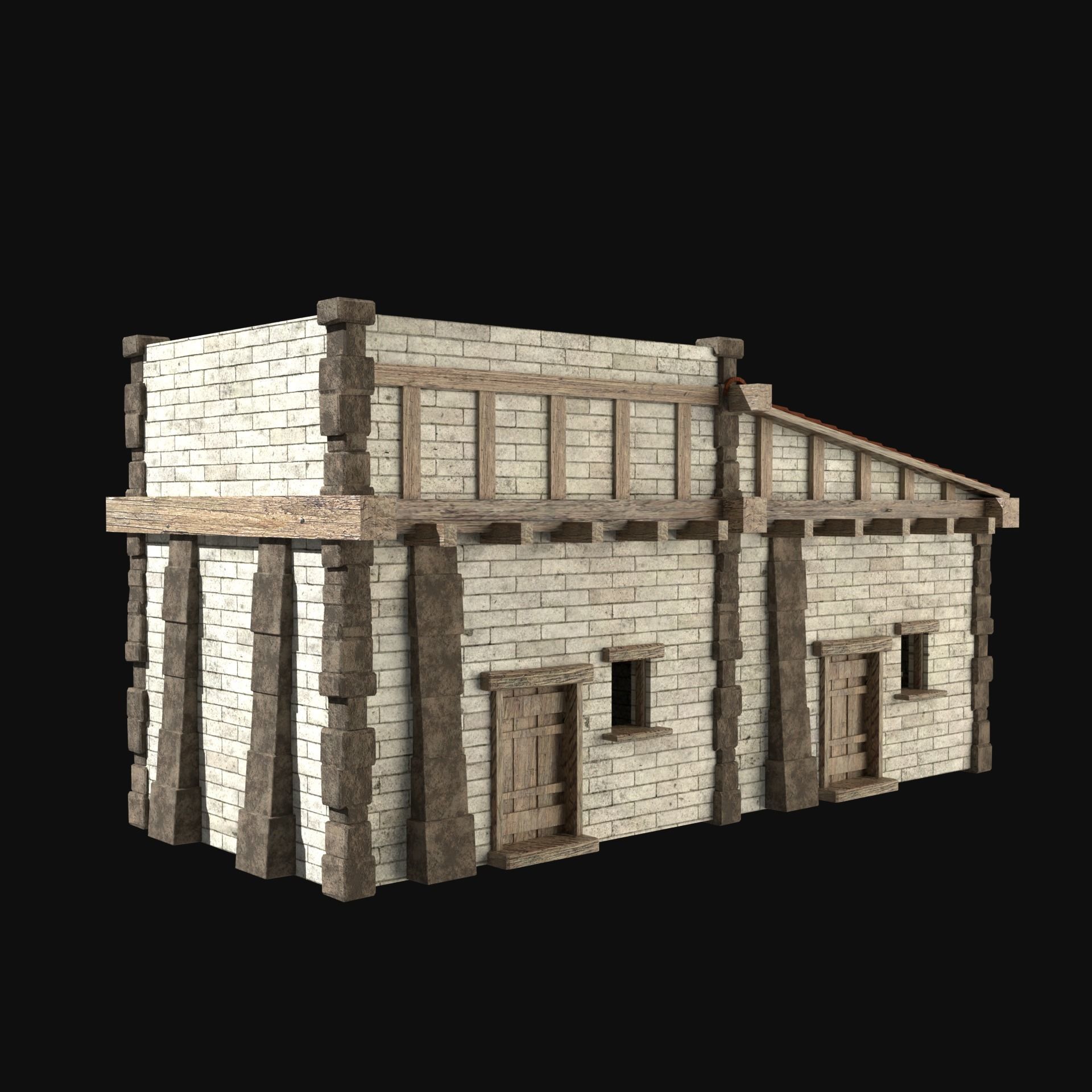 ANCIENT GREEK ROMAN STONE ROME HOUSE HUT BUILDING COLLECTION Low-poly 3D model_3