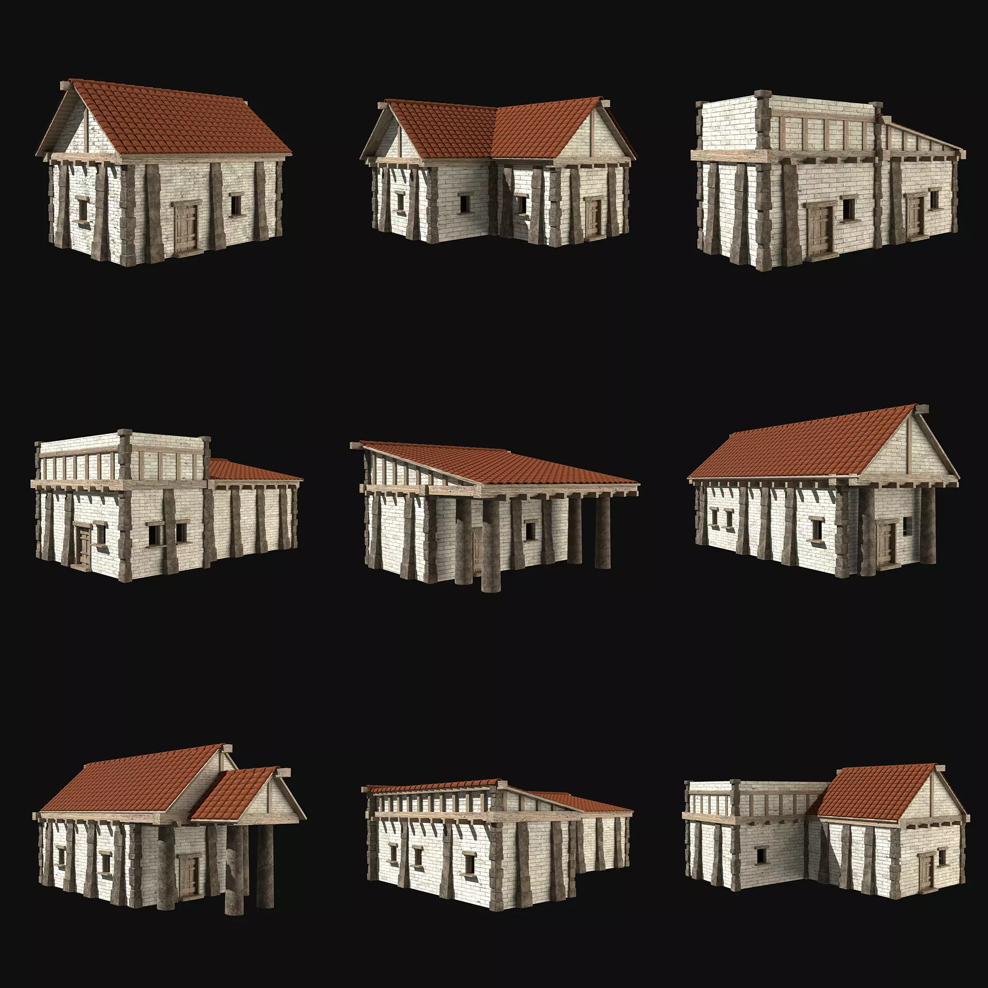 ANCIENT GREEK ROMAN STONE ROME HOUSE HUT BUILDING COLLECTION Low-poly 3D model_0