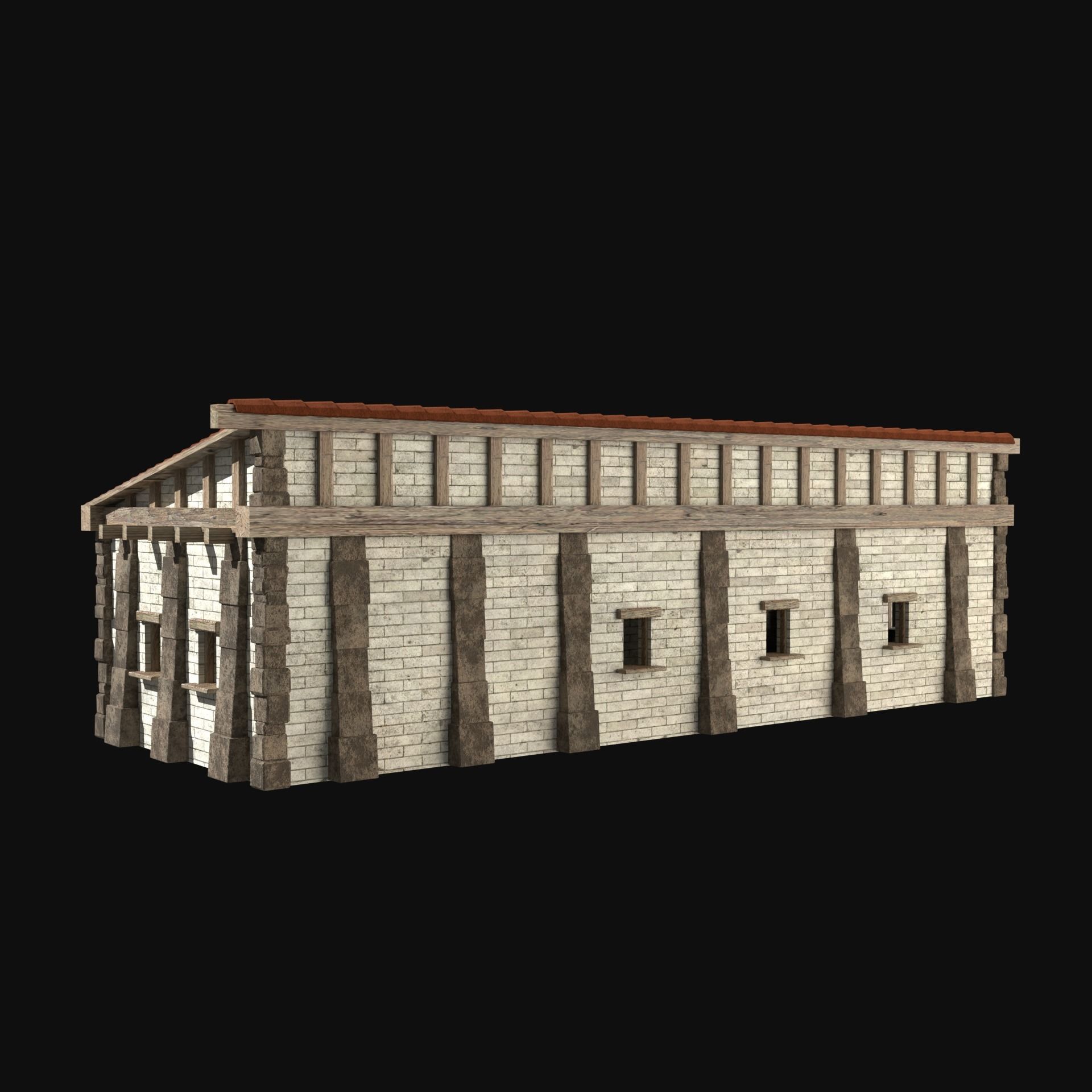 ANCIENT GREEK ROMAN STONE ROME HOUSE HUT BUILDING COLLECTION Low-poly 3D model_28