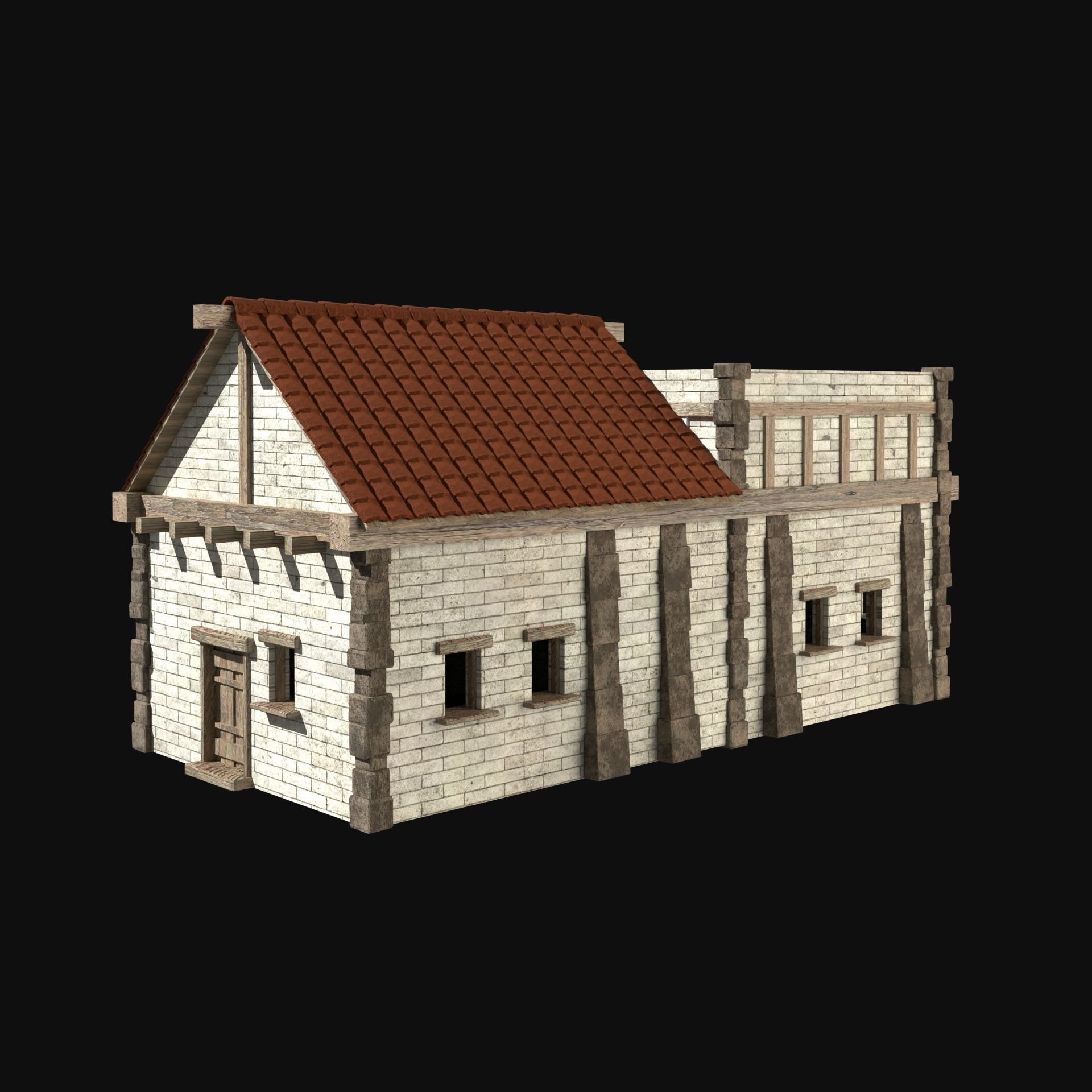 ANCIENT GREEK ROMAN STONE ROME HOUSE HUT BUILDING COLLECTION Low-poly 3D model_19