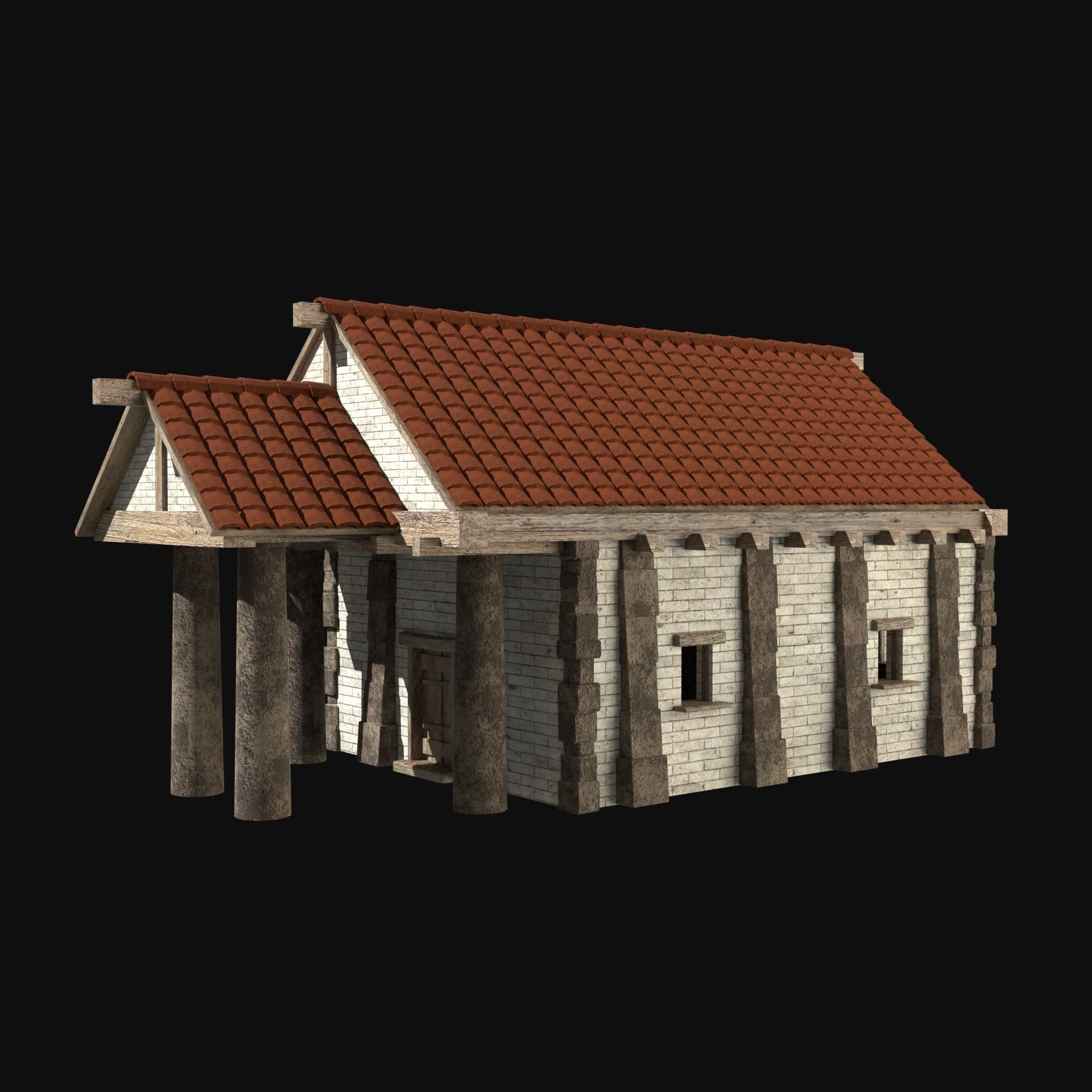 ANCIENT GREEK ROMAN STONE ROME HOUSE HUT BUILDING COLLECTION Low-poly 3D model_17
